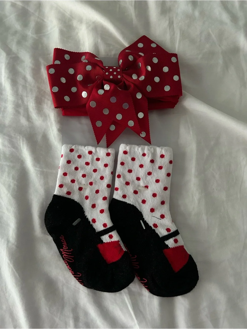 Red Polka Dot Minnie Mouse Bow & Sock Set for toddlers